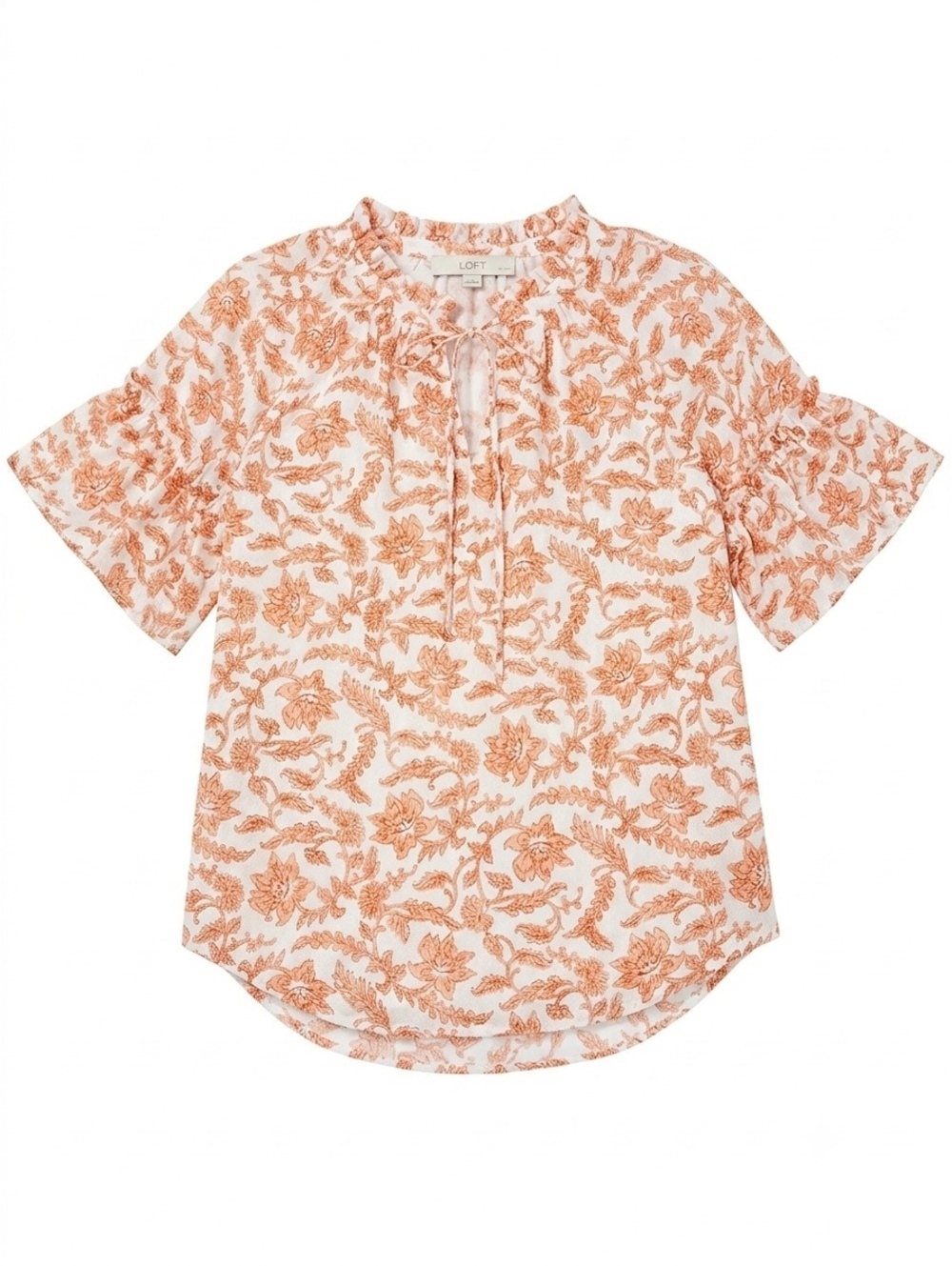 LOFT Petites Orange Floral Chiffon Ruffle Sleeve Top Size XSP